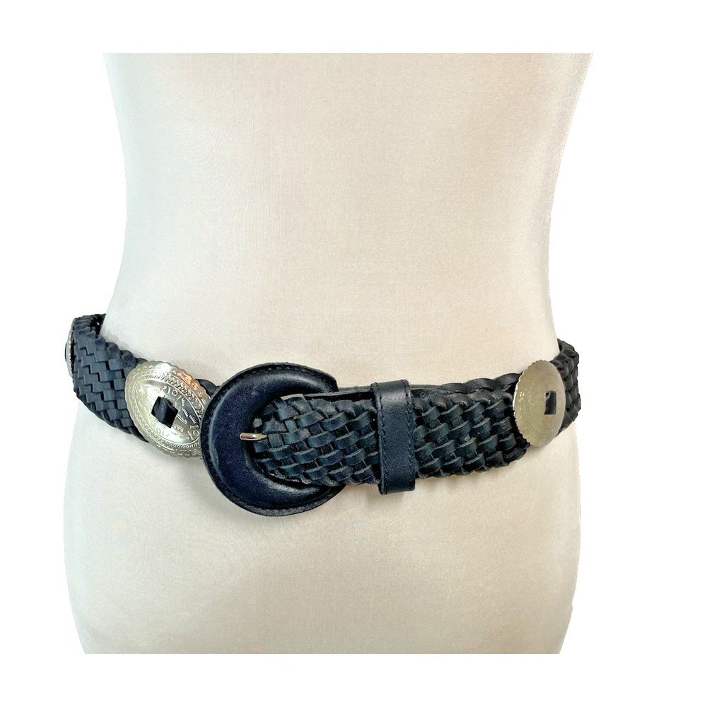 Vintage Women's  Capezio Black Braided Concho Leather‎ Belt M/L